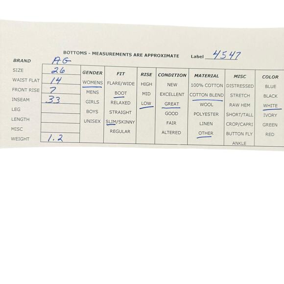 AG Adriano Goldshmied The Ballad Slim Boot White Jeans Low Rise Cotton Blend 26 - Picture 9 of 10